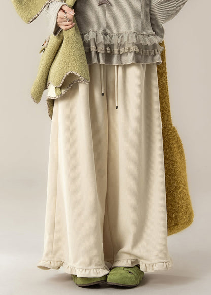 Apricot Ruffled Tie Waist Wide Leg Pants