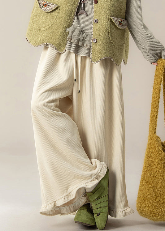 Apricot Ruffled Tie Waist Wide Leg Pants
