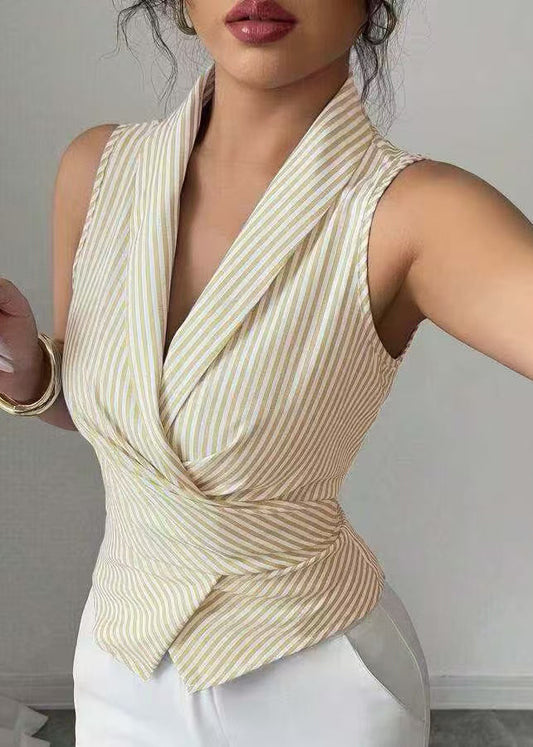 Apricot Striped Peter Pan Collar Cotton Top Summer