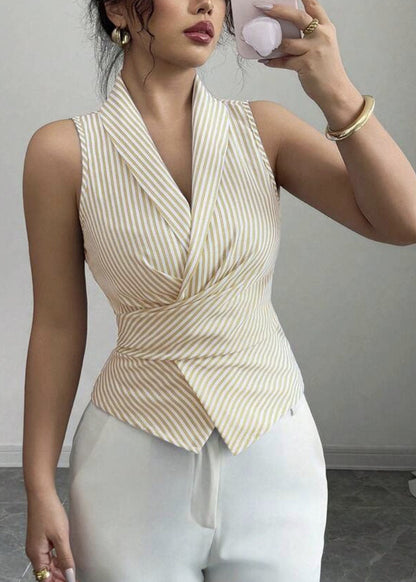 Apricot Striped Peter Pan Collar Cotton Top Summer