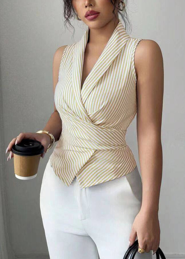 Apricot Striped Peter Pan Collar Cotton Top Summer