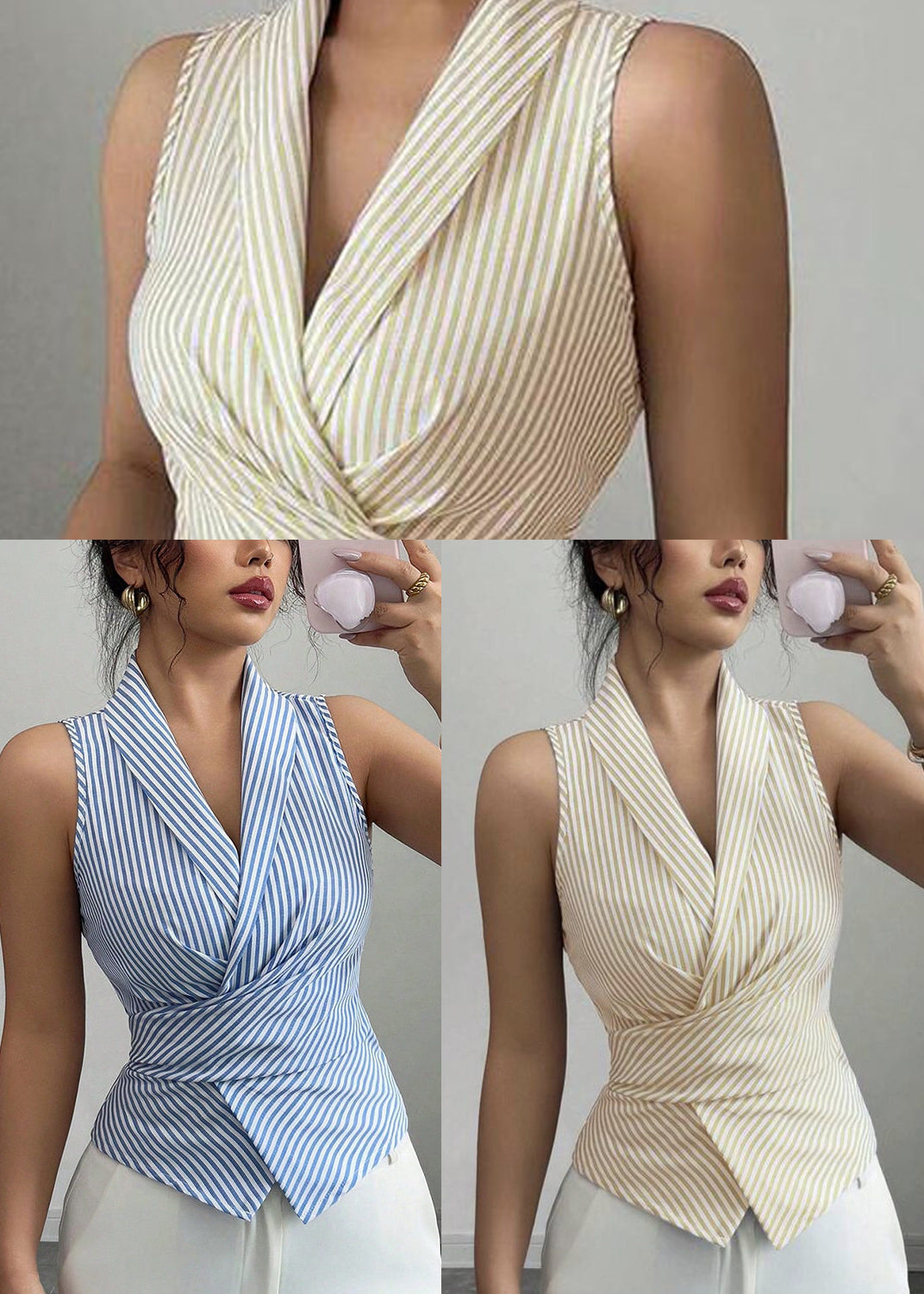 Apricot Striped Peter Pan Collar Cotton Top Summer