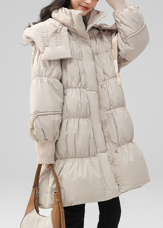 Apricot Thick Duck Down Down Coat Hooded Oversized Winter