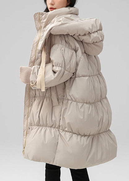 Apricot Thick Duck Down Down Coat Hooded Oversized Winter