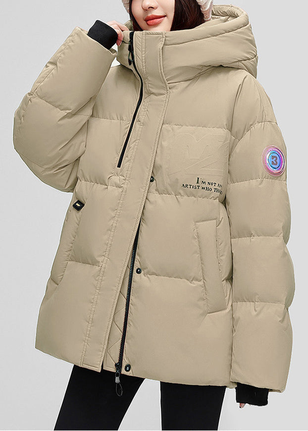 Apricot Thick Duck Down Puffer Coat Oversized Letter Winter