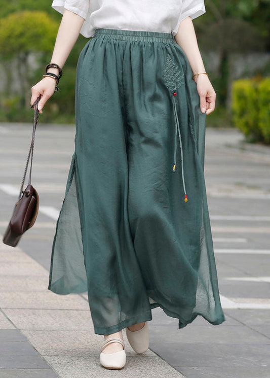 Army Green Leinenhose seitlich offen Kordelzug Frühling