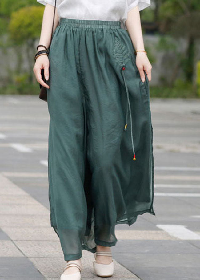 Army Green Leinenhose seitlich offen Kordelzug Frühling