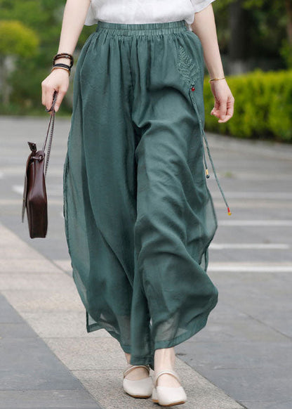 Army Green Leinenhose seitlich offen Kordelzug Frühling