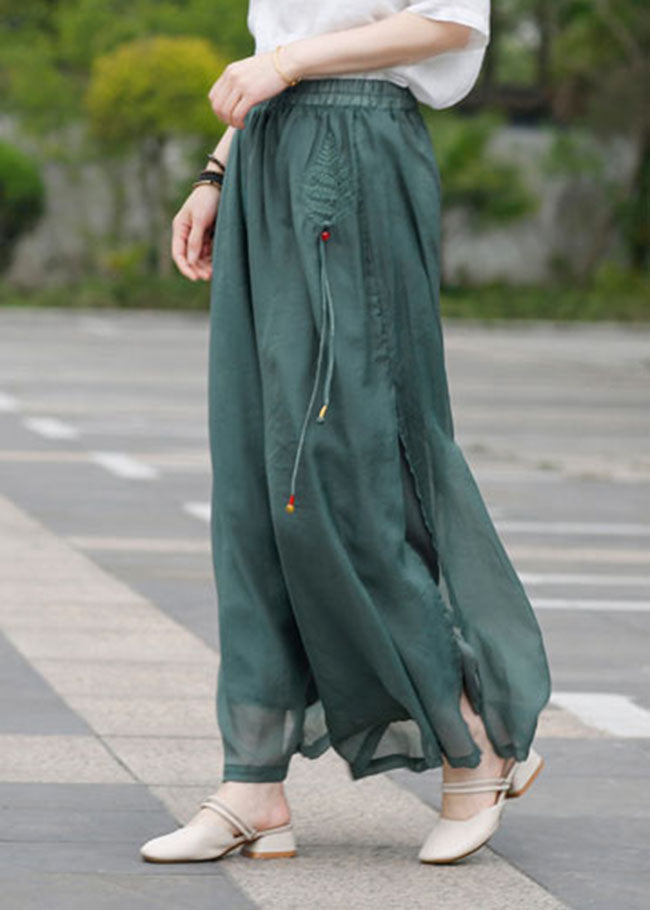 Army Green Leinenhose seitlich offen Kordelzug Frühling