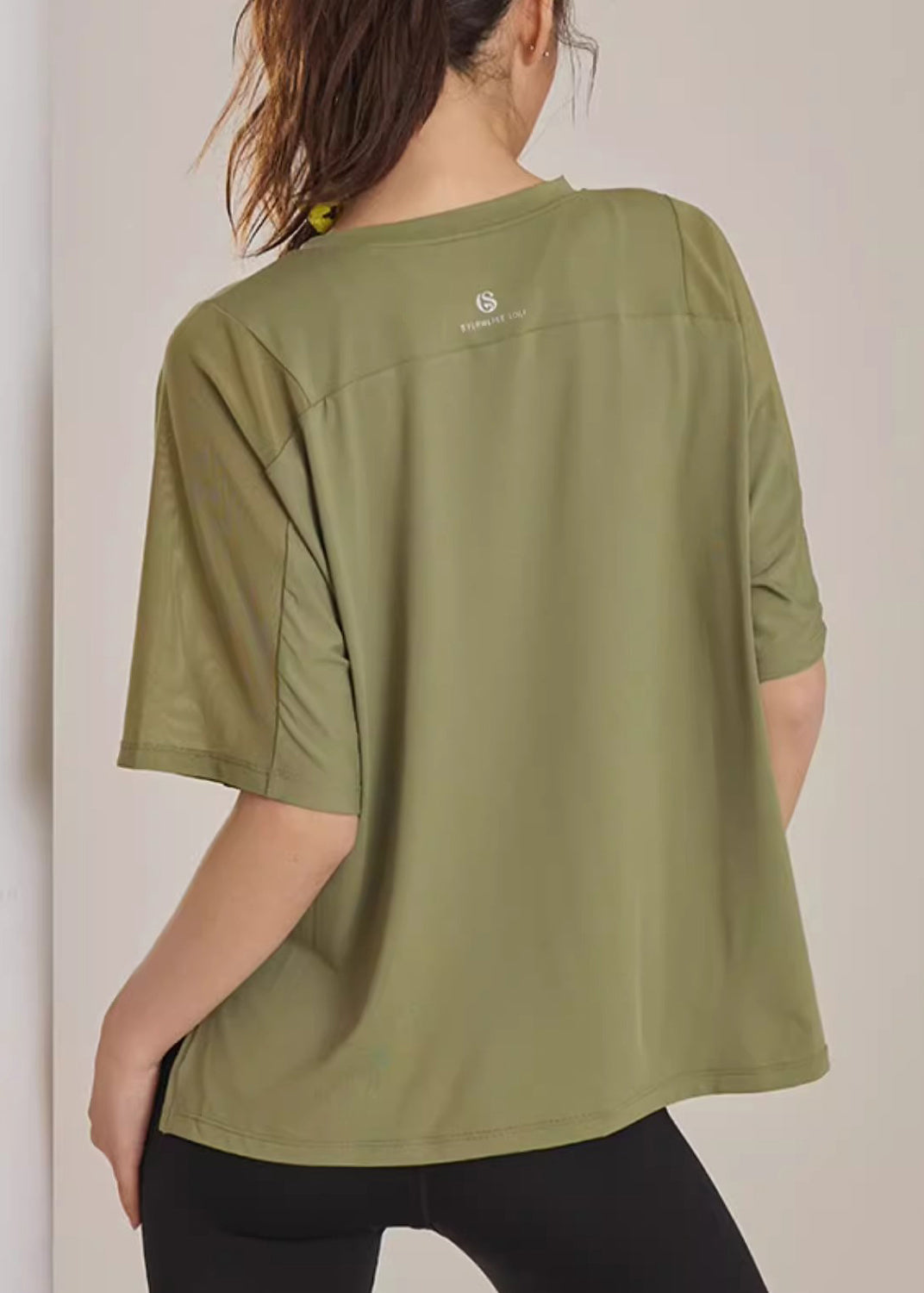 Army Green Patchwork Side Open Yoga Tops Summer