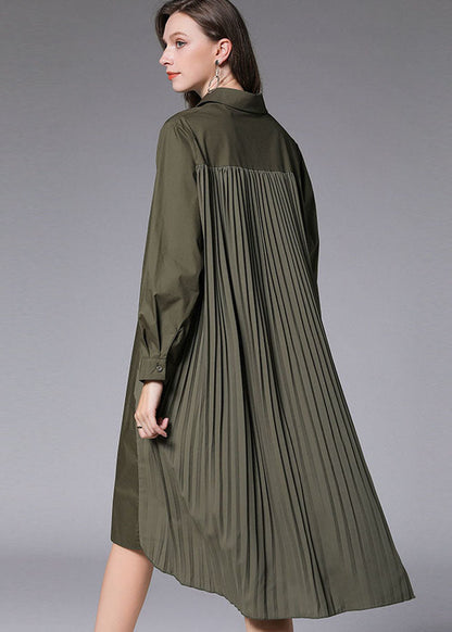 Armee Grün faltig Baumwolle Urlaub hemden Kleider Peter Pan Kragen Frühling