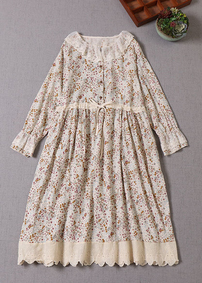 Art Apricot Peter Pan Kragen Print Kordelzug Kleider Frühling