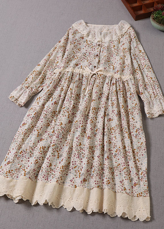 Art Apricot Peter Pan Kragen Print Kordelzug Kleider Frühling