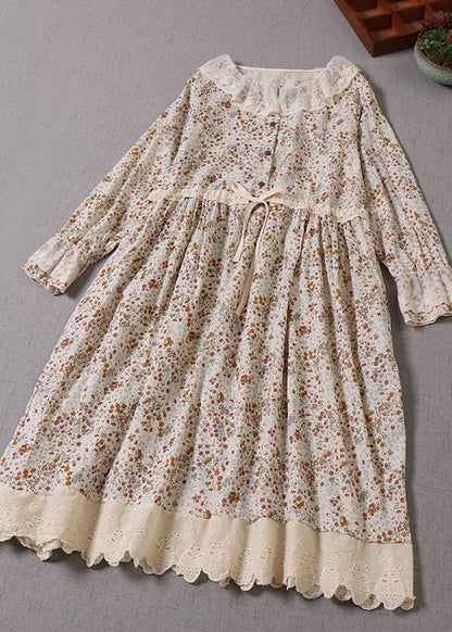 Art Apricot Peter Pan Kragen Print Kordelzug Kleider Frühling