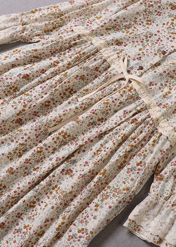 Art Apricot Peter Pan Kragen Print Kordelzug Kleider Frühling