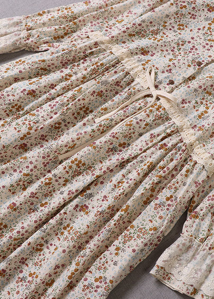 Art Apricot Peter Pan Kragen Print Kordelzug Kleider Frühling