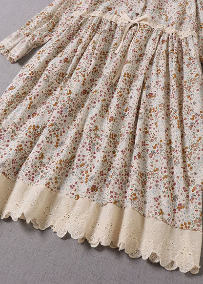 Art Apricot Peter Pan Kragen Print Kordelzug Kleider Frühling