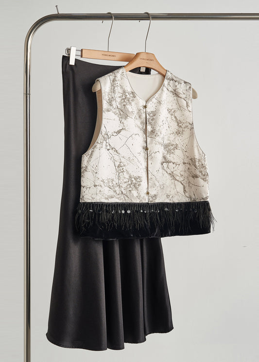 Art Apricot Tasseled Patchwork Print Cotton Vest Fall