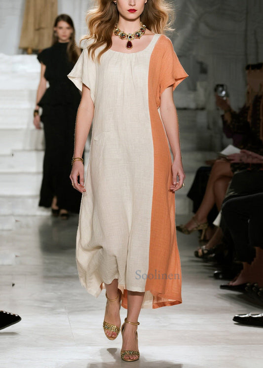 Beige asymmetrische Patchwork-Baumwollkleider für den Sommer