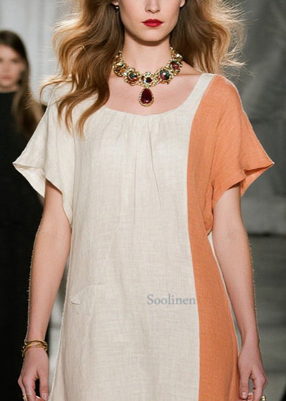 Beige asymmetrische Patchwork-Baumwollkleider für den Sommer