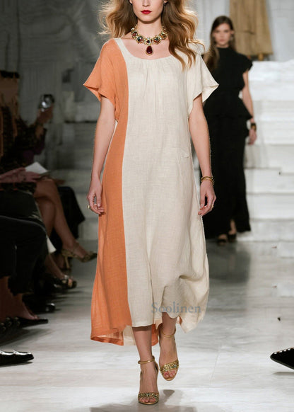 Beige asymmetrische Patchwork-Baumwollkleider für den Sommer