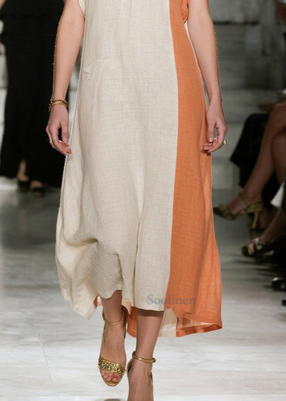 Beige asymmetrische Patchwork-Baumwollkleider für den Sommer