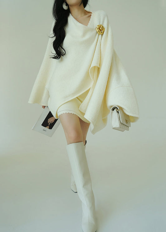Art Beige Asymmetrical Solid Woolen Coats Winter