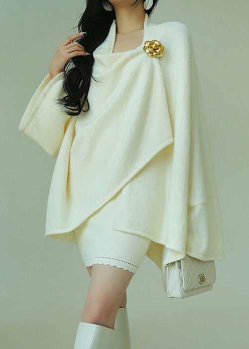 Art Beige Asymmetrical Solid Woolen Coats Winter
