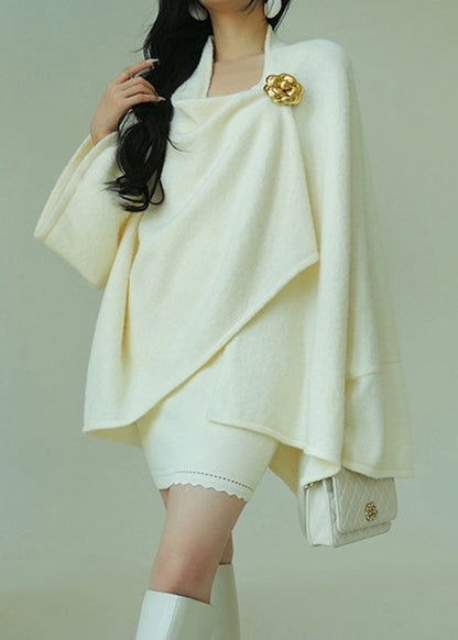 Art Beige Asymmetrical Solid Woolen Coats Winter