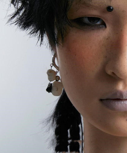 Art Beige Black Stainless Steel Agate Pearl Turquoise Drop Earrings