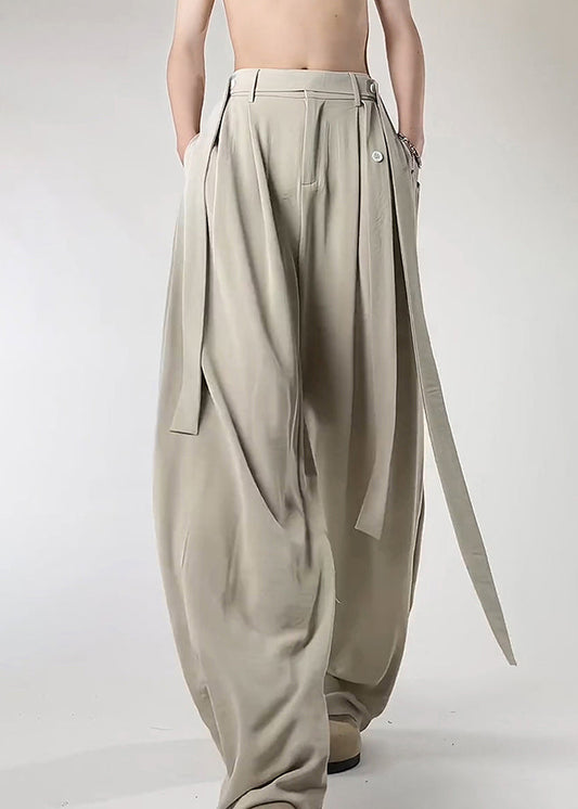 Art Beige Original Design Pockets Ice Silk Men Pants Summer