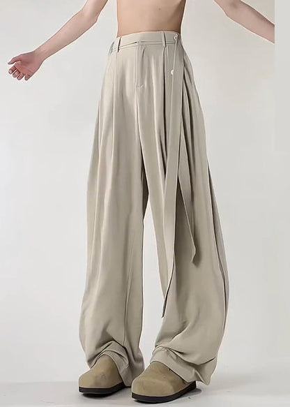 Art Beige Original Design Pockets Ice Silk Men Pants Summer
