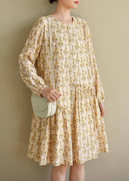 Art Beige Print Cotton asymmetrical design Summer Work Dress - SooLinen