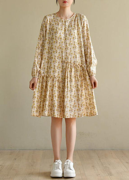 Art Beige Print Cotton asymmetrical design Summer Work Dress - SooLinen