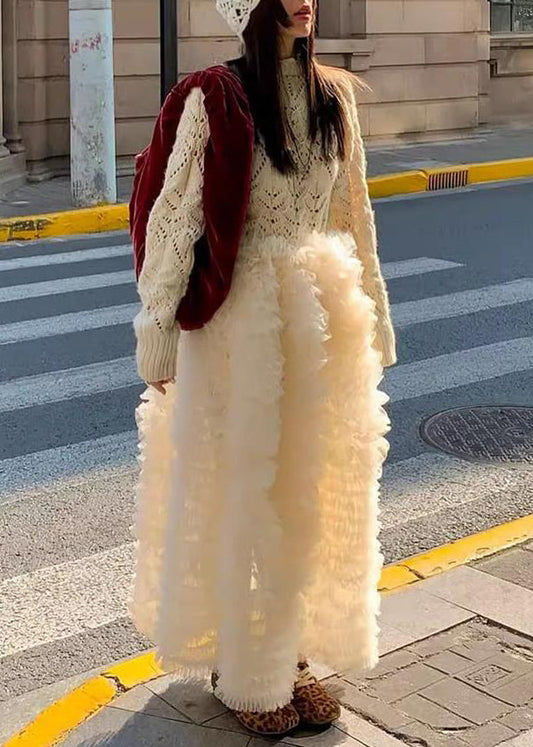 Beige Rüschenröcke aus Tüll mit hohem Bund für den Sommer