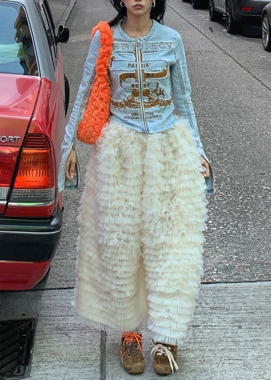 Beige Rüschenröcke aus Tüll mit hohem Bund für den Sommer