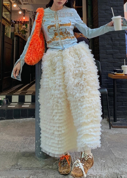 Beige Rüschenröcke aus Tüll mit hohem Bund für den Sommer