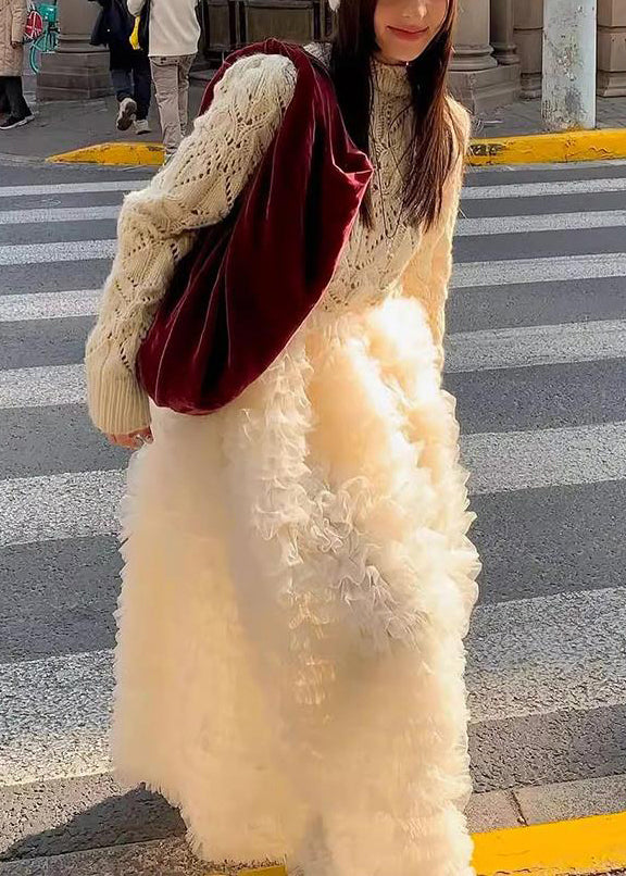 Beige Rüschenröcke aus Tüll mit hohem Bund für den Sommer