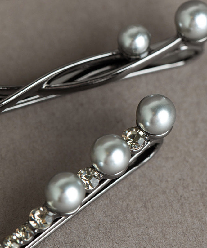 Art Black Alloy Zircon Pearl Butterfly Hairpin Two Piece Set