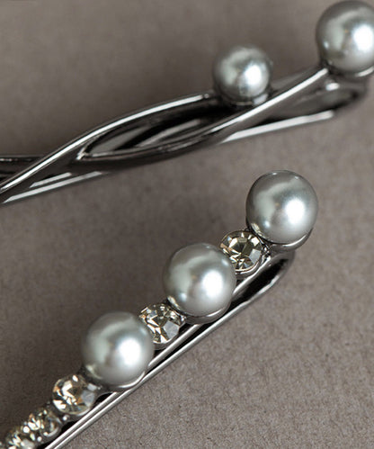 Art Black Alloy Zircon Pearl Butterfly Hairpin Two Piece Set