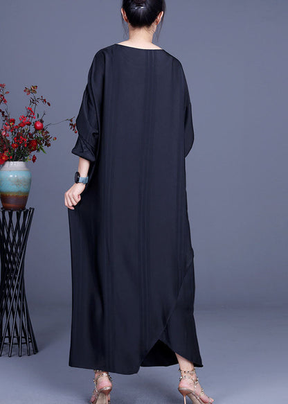 Art Schwarzes asymmetrisches Schmetterlings-Partykleid aus Seide mit halben Ärmeln