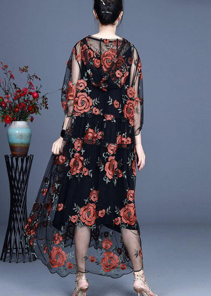 Art Black Embroideried Tulle hooded Two Pieces Set - SooLinen