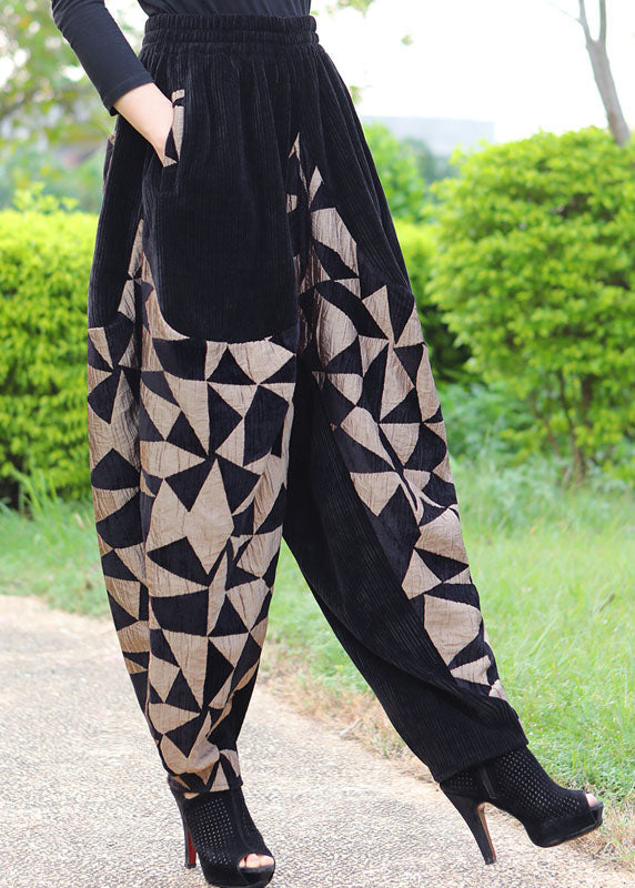 Kunst Schwarz Patchwork Cord dicke Hose Winter