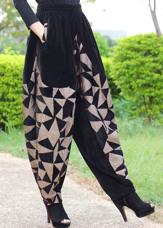 Kunst Schwarz Patchwork Cord dicke Hose Winter