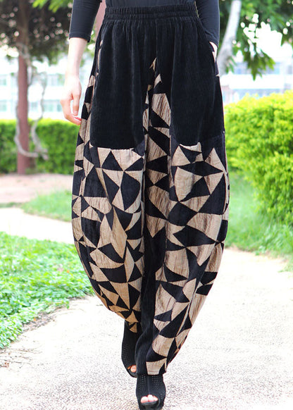 Kunst Schwarz Patchwork Cord dicke Hose Winter