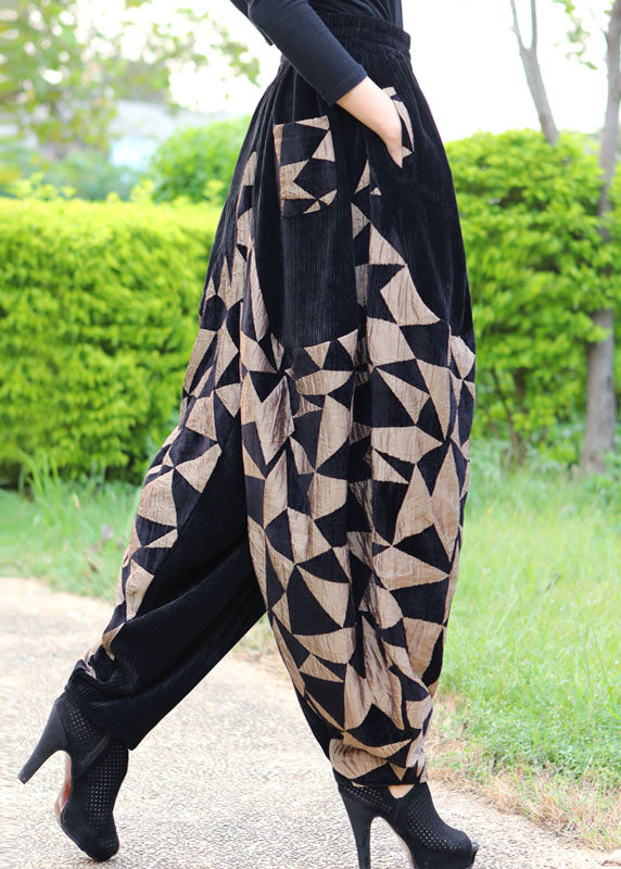 Kunst Schwarz Patchwork Cord dicke Hose Winter