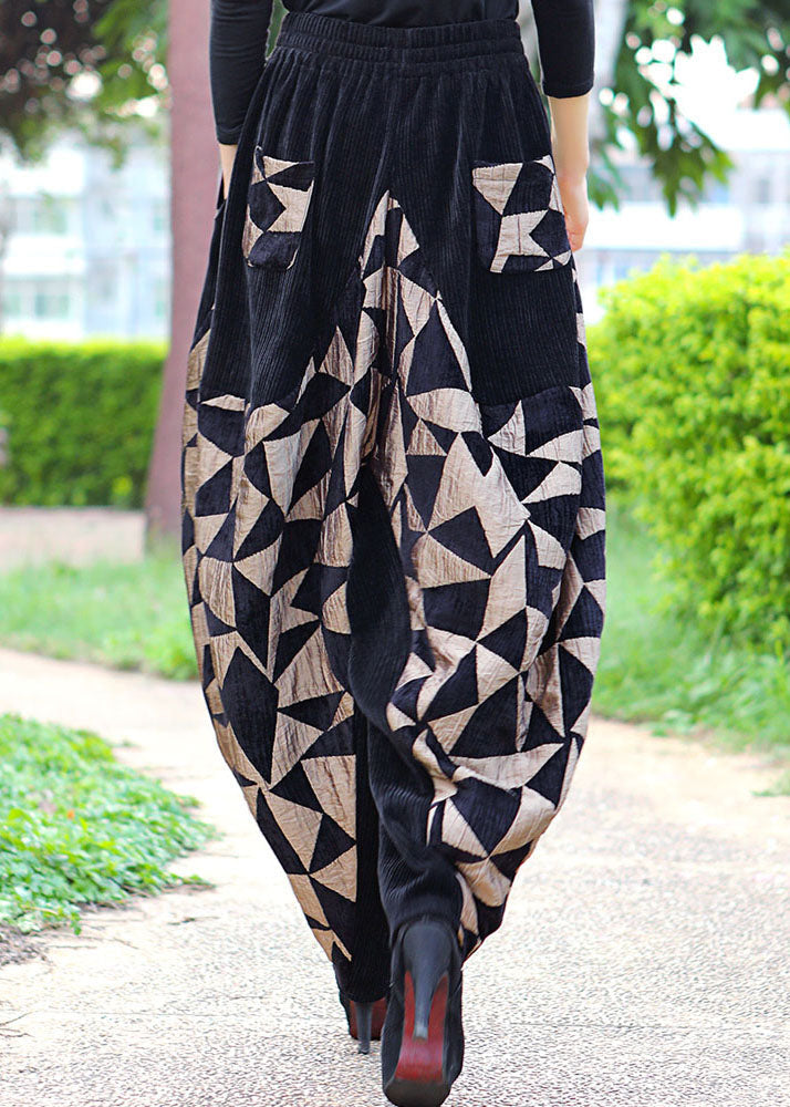 Kunst Schwarz Patchwork Cord dicke Hose Winter