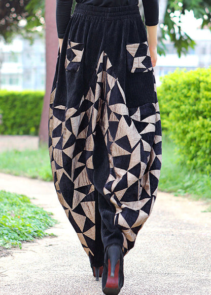 Kunst Schwarz Patchwork Cord dicke Hose Winter