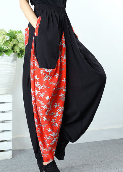 Kunst Schwarz Patchwork Orange Taschen Druck Frühling Hosen