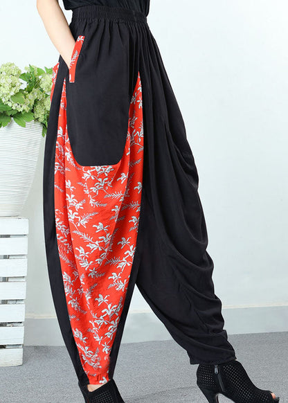 Kunst Schwarz Patchwork Orange Taschen Druck Frühling Hosen